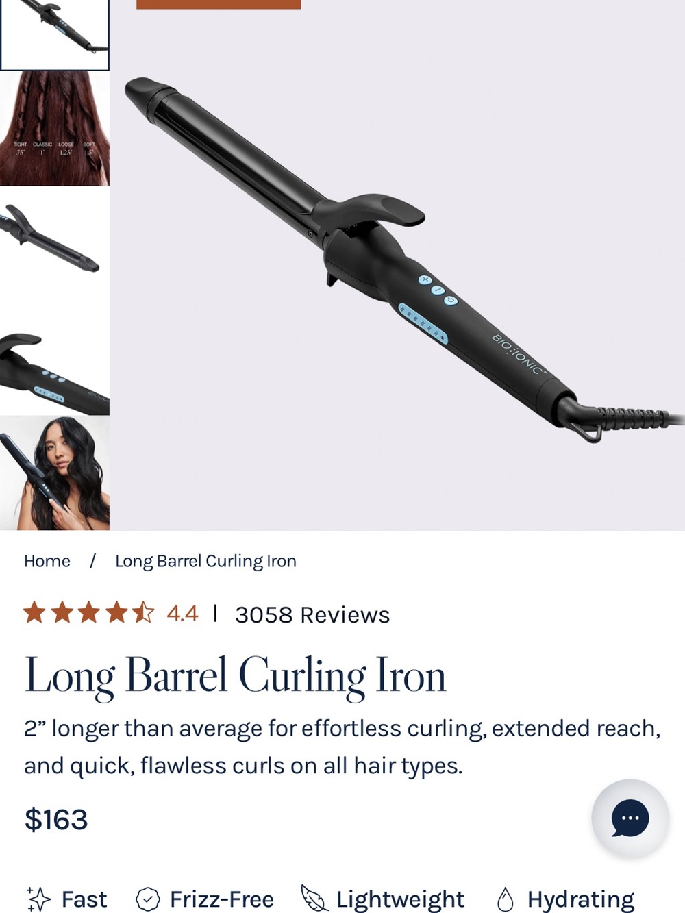 Bio Ionic Long Barrel Curling Iron - Blue